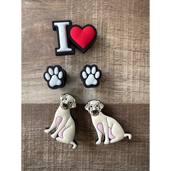 Croc Jibbitz 5 Piece I Love My Pet Golden Retriever Dogs Paw Shoe Charm Bundle - Picture 1 of 2
